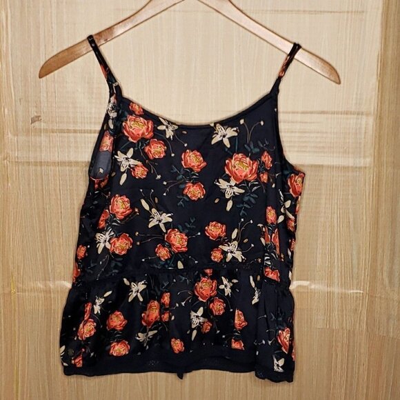 Roxy Womens Silky Navy Blue Floral Adjustable Strap Button Front Top Small - Picture 2 of 8
